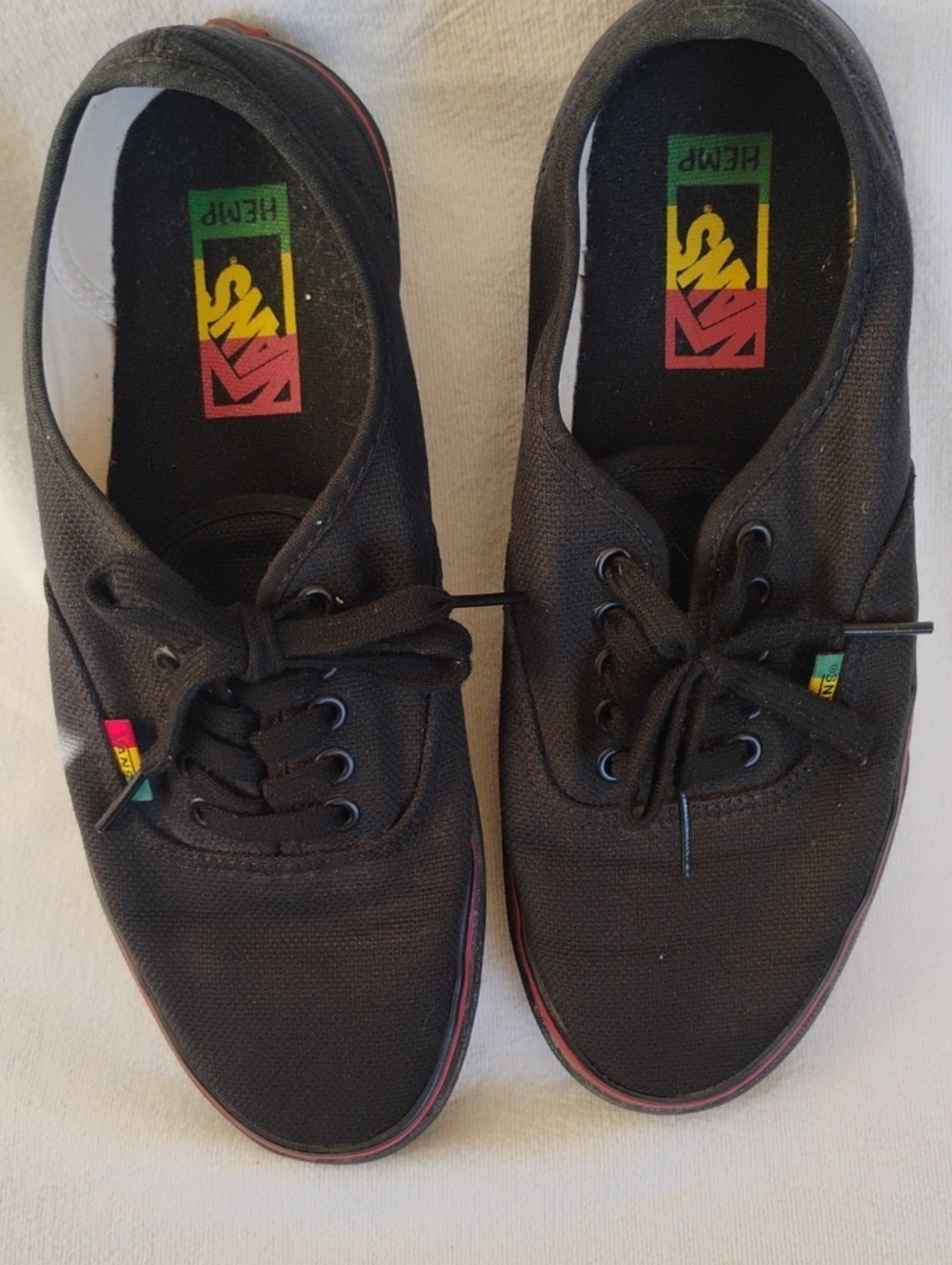 Vans Black Hemp Rasta Sneakers Red Green Gold Accents Mens US 9